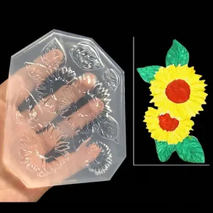 Moule en silicone tournesol et feuille translucide avec résultats de fleurs en résine