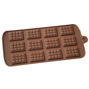 12-cavity brown silicone waffle and chocolate mold for baking cake decorations