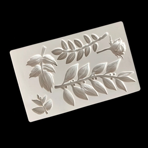 White silicone rose and leaf branch fondant mold for cake decorating and DIY crafts