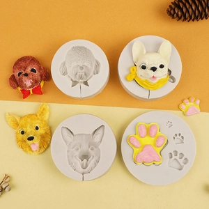 Detailed silicone lollipop molds for dog breeds like Teddy, Frenchie, and Corgi paws