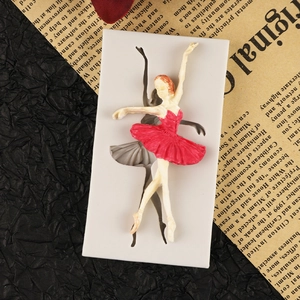 Ballet dancer silicone mold with detailed red dress figurine for cake decorating