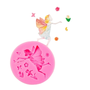 Roze siliconen mal fee met bloemenvleugels voor fondant of klei handwerkprojecten