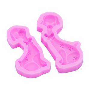 Pink silicone mold set featuring cartoon puppy with bow tie for fondant and DIY crafts