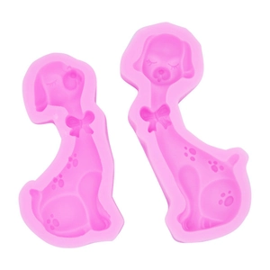2-pack pink silicone Dalmatian mold with bow tie for fondant, clay and DIY baking