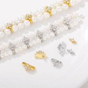 14K Gold Plated Alloy Zircon Multi-Row Spacer Beads For DIY Artificial Pearl Bracelet Necklace Making Jewelry Finding Connectors Spacers