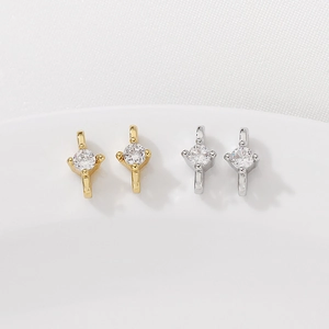 14K gold plated cubic zirconia double ring connector for DIY pearl jewelry design
