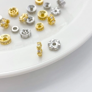 Cuentas espaciadoras de circón chapadas en oro de 18K para creación de joyas DIY