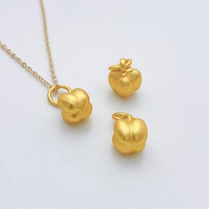 Ancient gold matte lotus bead and rabbit pendant necklace set with saucer beads