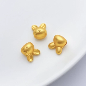 Three matte gold-plated rabbit beads for DIY jewelry making and necklace crafts