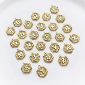 14K goud gevulde zeshoekige alfabet hangers voor DIY kettingen en oorbellen maken