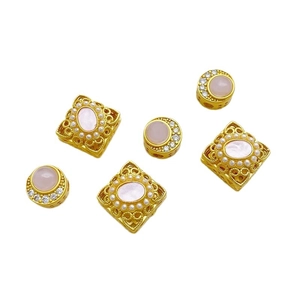 Cuentas de flores huecas doradas con gemas rosas y perlas para creación de joyas DIY