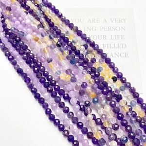 6mm natural frosted faceted crystal stone beads in purple and yellow for DIY jewelry making