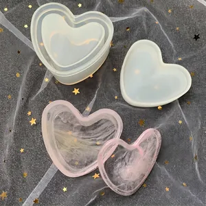DIY heart shaped silicone mold for resin storage box with lid and decorative feathers
