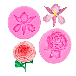 Moules à gâteaux en silicone rose motifs rose et orchidée pour fondant et argile