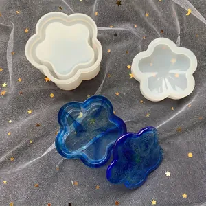 Plum blossom shaped DIY silicone mold set for creating crystalline storage boxes