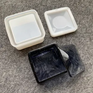 DIY square resin storage box silicone mold set with black glitter resin sample