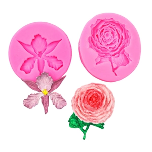 Moules en silicone rose avec textures d'orchidées et de roses pour décors de gâteaux