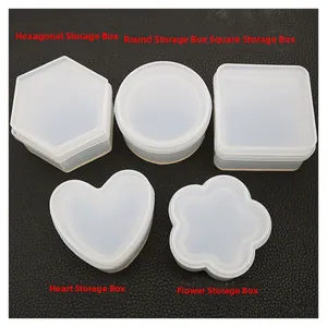DIY silicone molds for storage boxes in hexagon, round, square, heart, and flower shapes