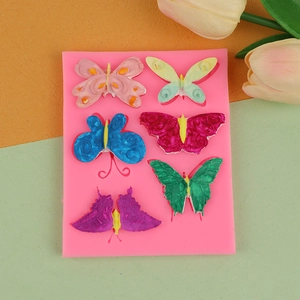 Moule en silicone papillon rose à six cavités pour décoration de gâteaux et résine