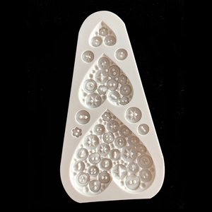 Silicone button mold with various sizes and heart shapes for fondant, chocolate and resin