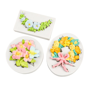 Lot de 3 moules en silicone couronne de fleurs pour décoration de gâteaux et loisirs créatifs