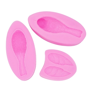 3-piece pink silicone mold set for 3D bird feather fondant and mousse cake decoration
