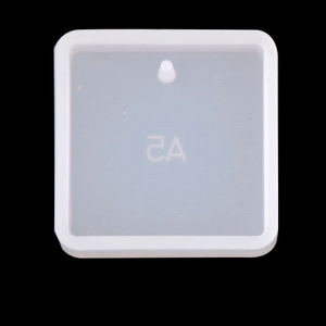 Macro detail of square silicone mold with A5 letter mark and top hanging hole pin
