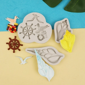 Ocean theme silicone mold set with seagull, ship wheel and seashells for DIY crafts