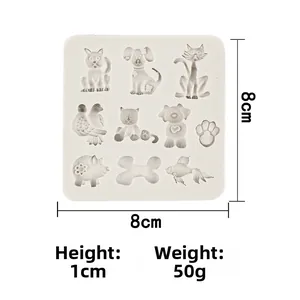 Cartoon animal silicone mold for cake and chocolate featuring cats dogs and fish shapes