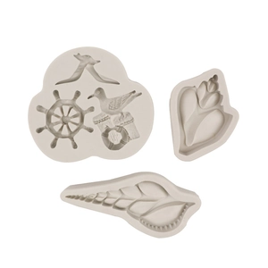 Marine theme silicone fondant molds set featuring seagull steering wheel and seashells