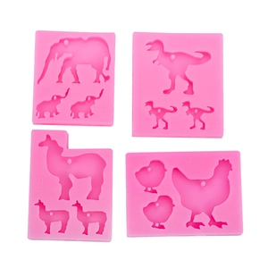 Rosa Silikonform-Set mit Elefant Dinosaurier Schaf und Huhn für DIY-Schlüsselanhänger