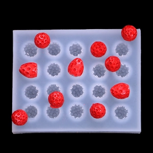 Detail view of 20-cavity 3D strawberry silicone mold for realistic resin cake decorating