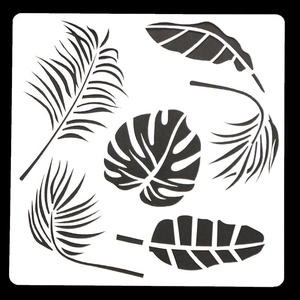 Detail view of 6 tropical leaf stencil patterns for DIY wall painting and crafts