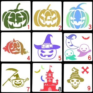 Halloween DIY Stencil PET Plastic Hollow Out Painting Template Skull Pumpkin Castle Ghost Patterns Cake Decorating Drawing Board