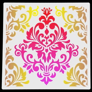 Reusable 30x30cm damask mandala stencil with gradient colors for DIY wall and stone painting