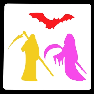 Detail view of Halloween stencil with bat, grim reaper and ghost cutout patterns