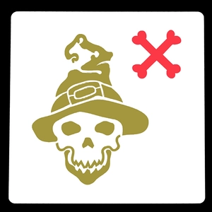 15cm Halloween stencil featuring wizard hat skull and red crossbones for DIY painting
