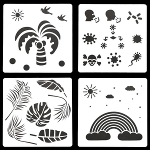 Reusable DIY stencil set with tropical plants, weather, and medical hollow patterns