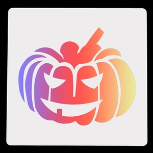 Detail of gradient color Halloween pumpkin stencil with hollowed out face design