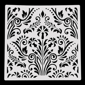 Reusable square mandala stencil 30x30cm with classic damask floral pattern for DIY wall painting