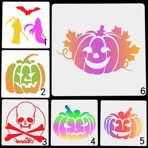 Halloween PET Plastic Stencils For Painting DIY Crafts Hollow Template Pumpkin Bat Skull Grim Reaper Cake Decorating Style