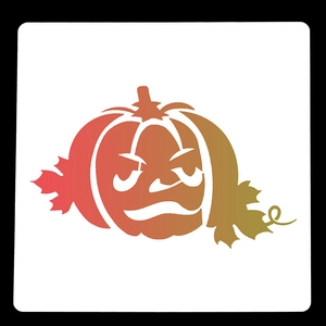 Detail of 15cm Halloween pumpkin stencil with maple leaves and colorful gradient finish