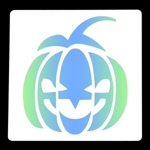 Detailed view of Halloween pumpkin stencil with green blue gradient Jack-o'-lantern design