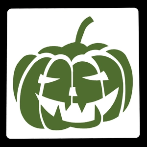 Detail showing green Halloween Jack-o'-lantern pumpkin stencil for DIY painting and decoration