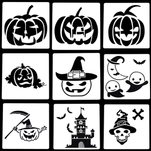 9pcs Halloween stencils with pumpkin, ghost, and castle patterns for DIY painting