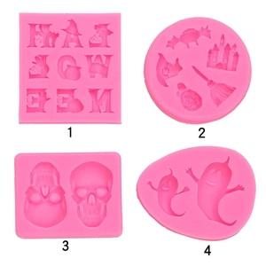 Halloween Silicone Mold Skull Ghost Bat Letter Shape Fondant Cake Decoration DIY Baking Tools Chocolate Candy Clay Molds