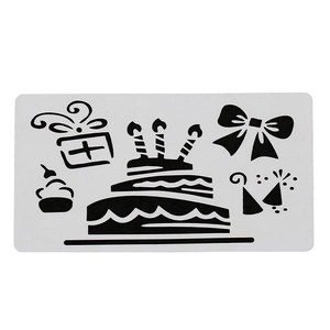 Reusable PET plastic stencil with birthday cake, candles, and gift patterns for DIY painting