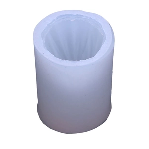 Translucent blue cylindrical silicone mold with vertical stripes for DIY candles and soaps