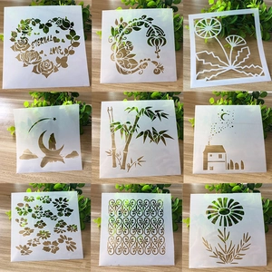 Detail view of 9-piece floral DIY stencils featuring Eternal Love and flower patterns