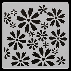 Reusable square mandala stencil featuring diverse daisy patterns for DIY painting and crafts